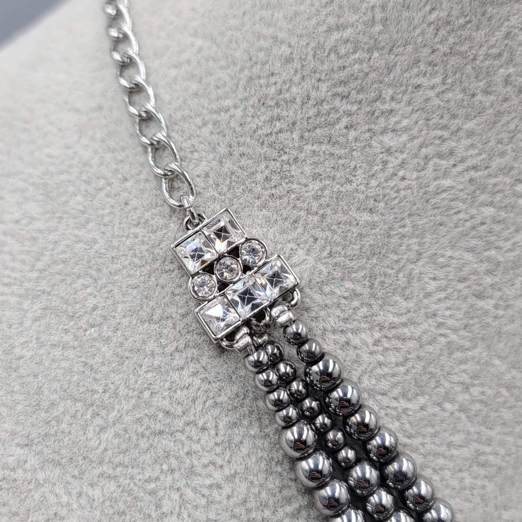 Lia Sophia Necklace Silver Plated Gunmetal Graduated Beads Just Lovely!!