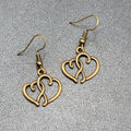 New Double Open Hearts Pierced Earrings Bronze tone Dangle 3/4"