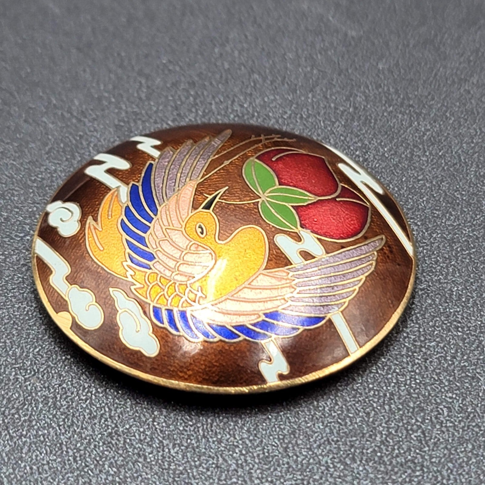 Vintage Cloisonne Bird Crane Multicolor Enamel Belt Buckle 1.75"