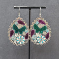 Pierced Earrings Large Silver tone Teardrop Butterfly Flowers Dangle 2.25"