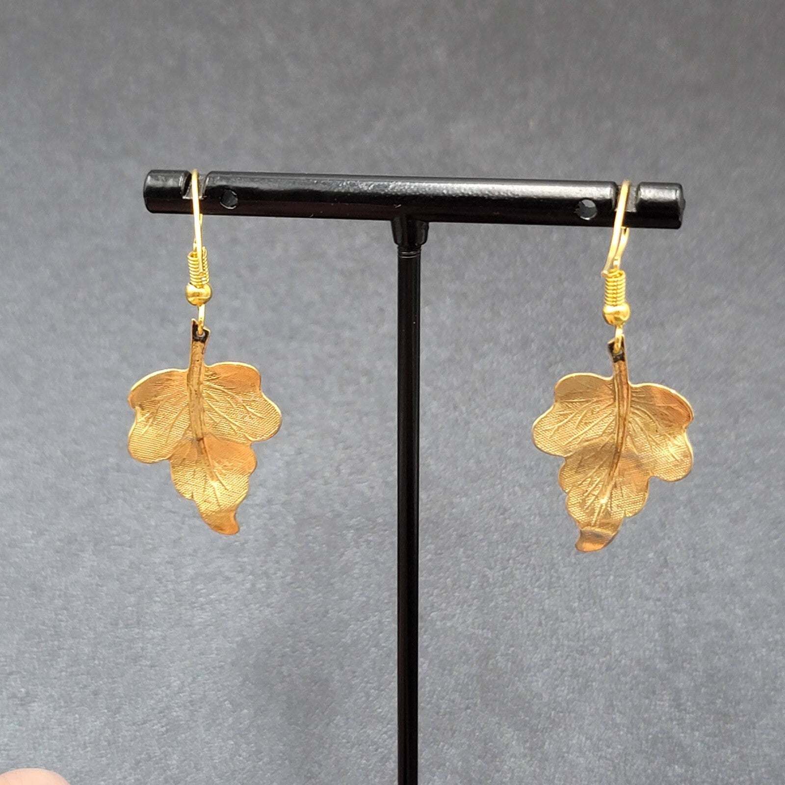 Pierced Earrings Brushed Gold Plated Dangle Detailed Leaves 1 1/8"
