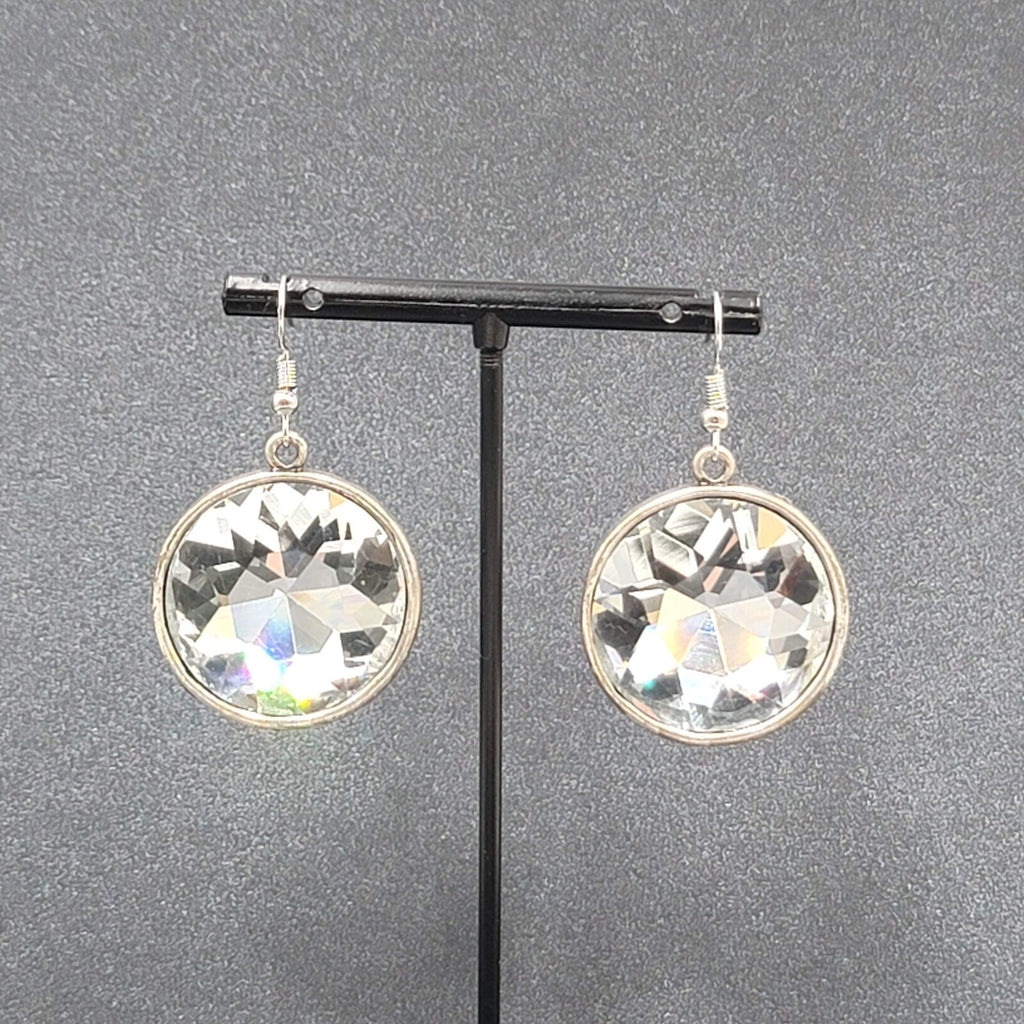Pierced Earrings Silver tone Faceted Glass Extra Sparkly Dangle 1.25"