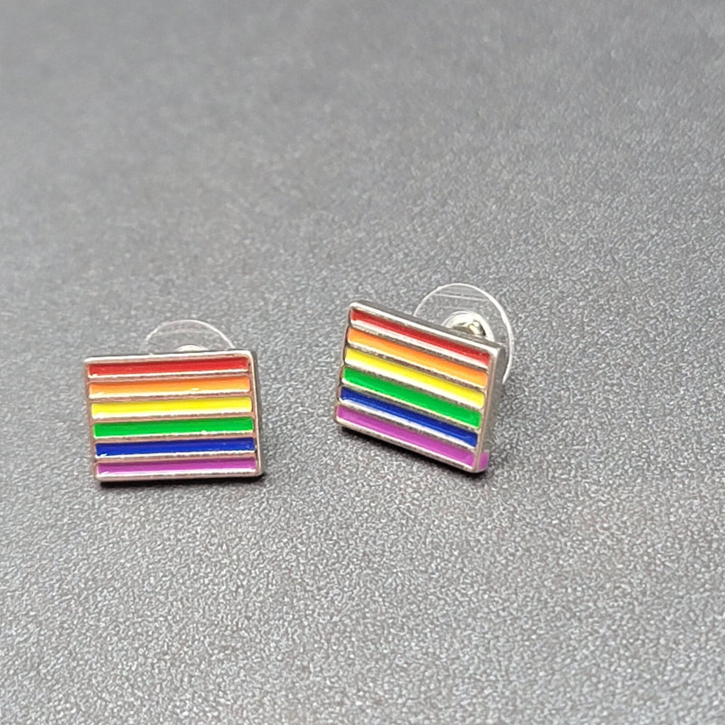 Pierced Earrings PRIDE Rainbow Rectangle Studs 5/8"