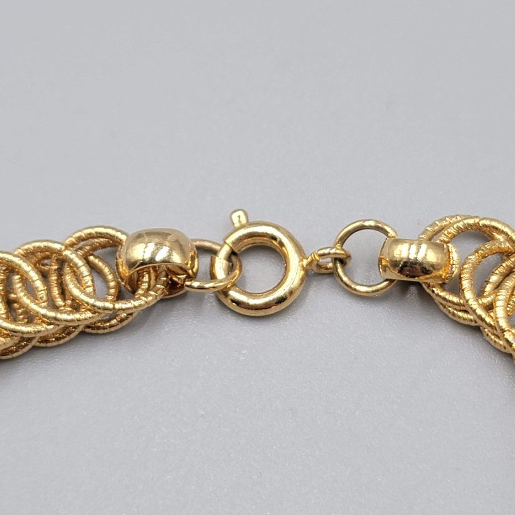 Vintage Gold tone Interlocking Links Bracelet Faux Pearl Bead 7.25"