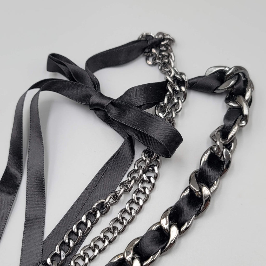 Black Cameo Necklace Chain Satin Ribbon Large Statement Goth 20+"