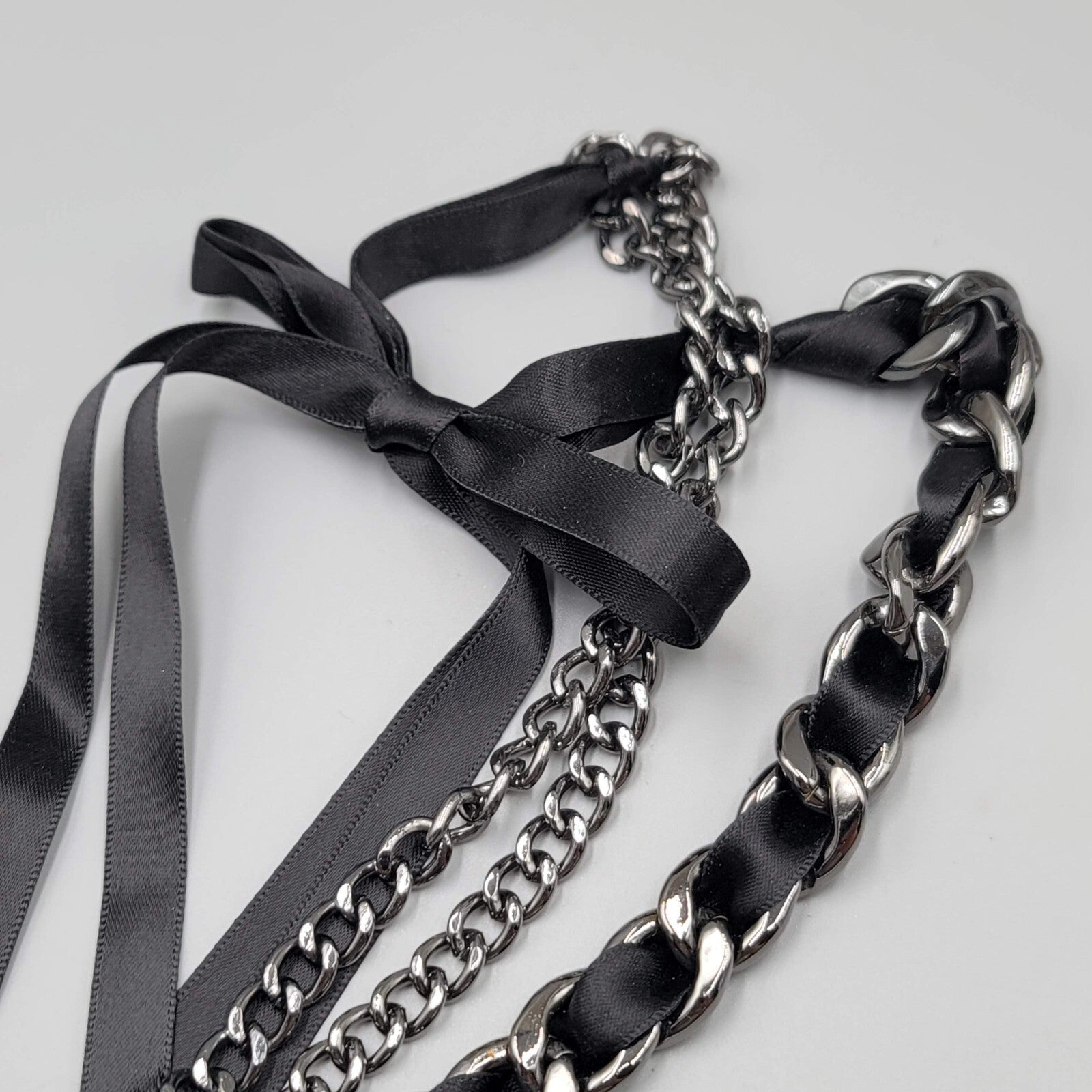 Black Cameo Necklace Chain Satin Ribbon Large Statement Goth 20+"