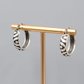 Black Embossed Hoops Pierced Earrings Silver tone 7/8"