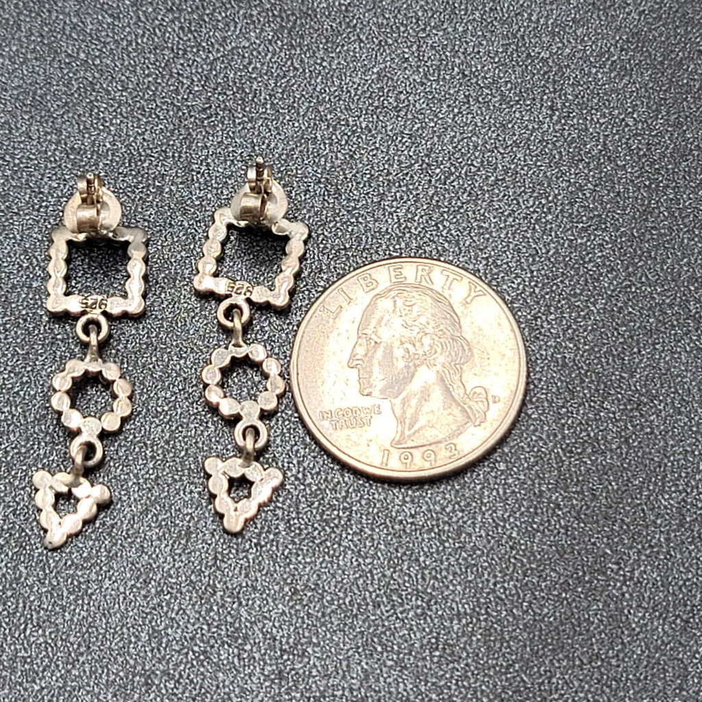 Sterling Silver Pierced Earrings Marcasite Geometric Dangle 1 3/8"