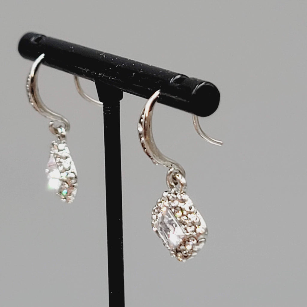 Pierced Earrings Silver tone Crystal Rhinestone Dangle  1/2"