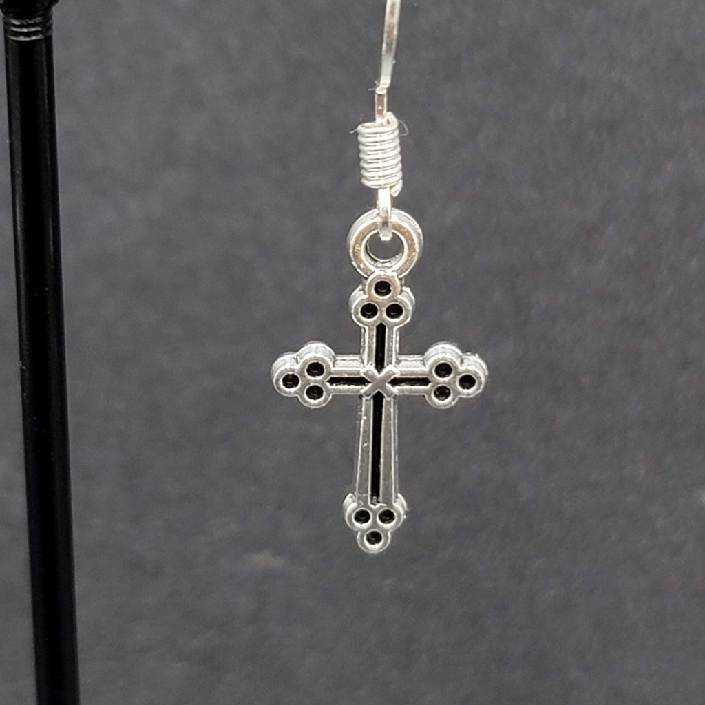 Pierced Earrings Cross Silver tone Dangle 7/8"