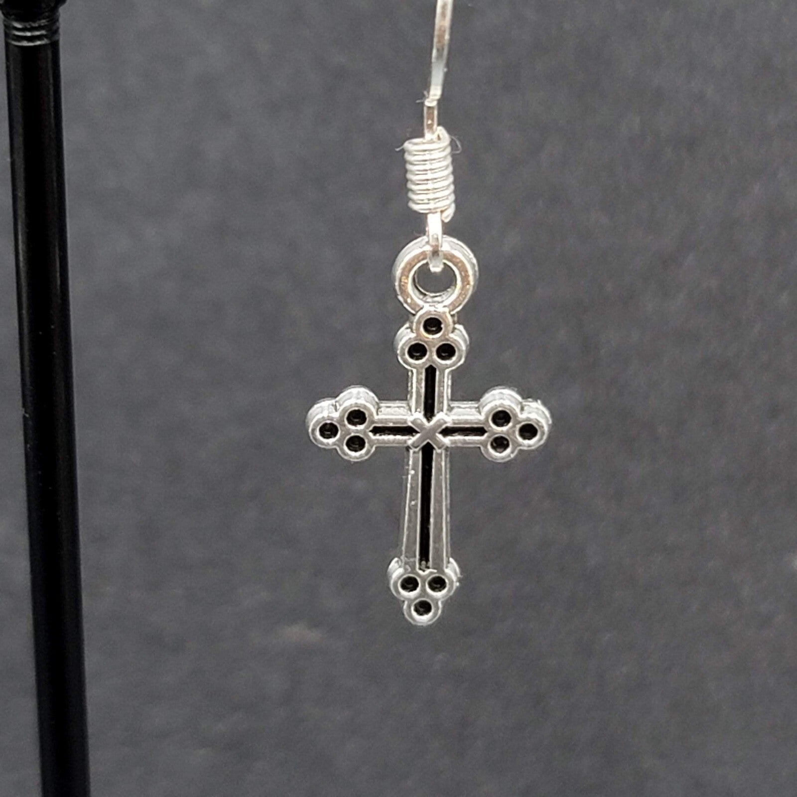 Pierced Earrings Cross Silver tone Dangle 7/8"