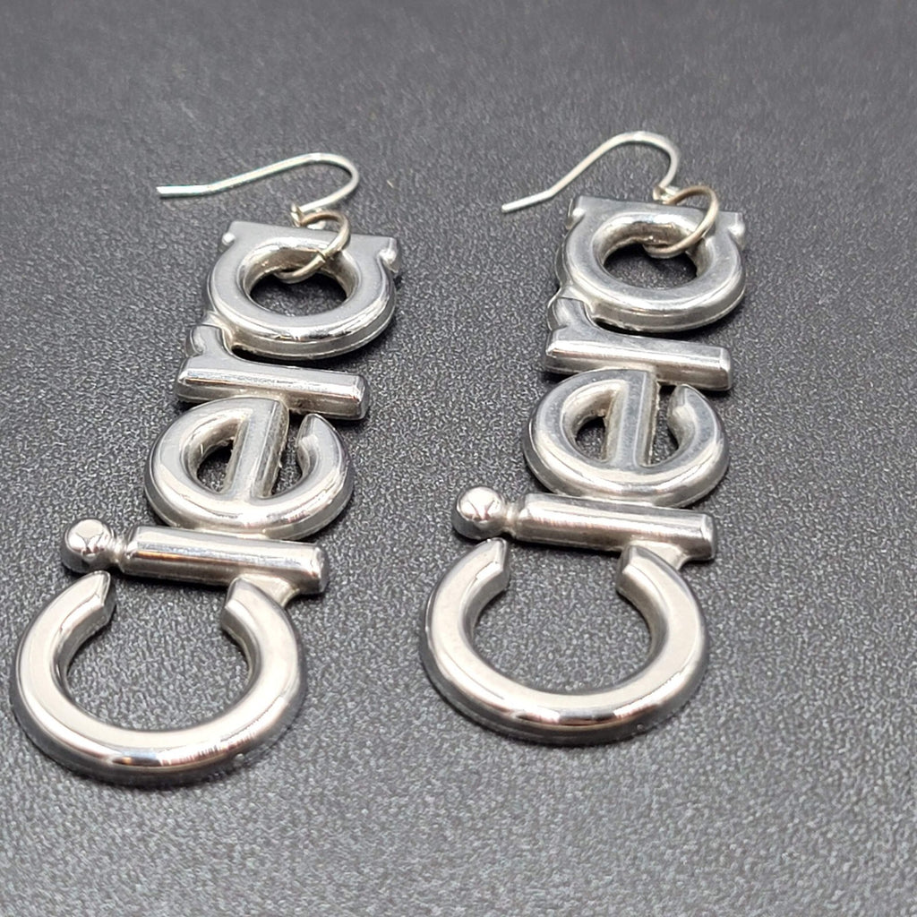 CIERA Pierced Earrings Silver tone Dangle  2.75" Oldsmobile Emblem