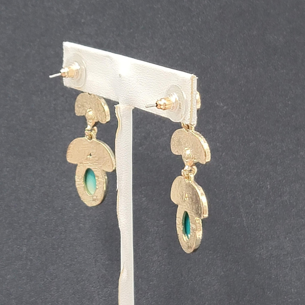 Pierced Earrings Gold tone Teal Green Faceted Acrylic Statement Drop 1 7/8"