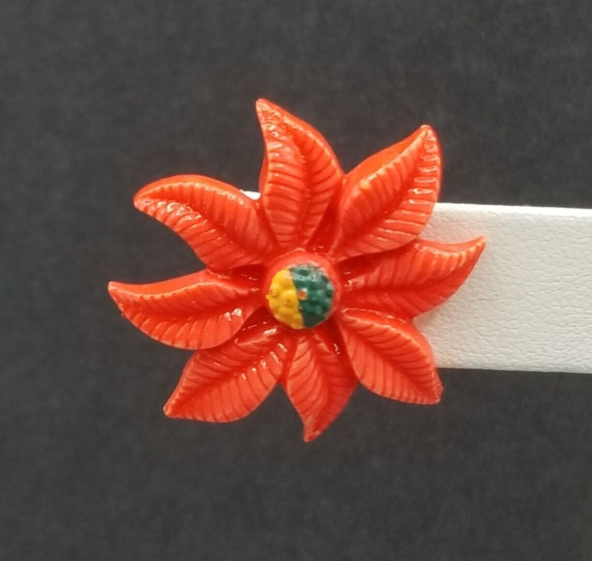 Vintage Clip On Red Acrylic Poinsettia Christmas Stud 1 1/8"