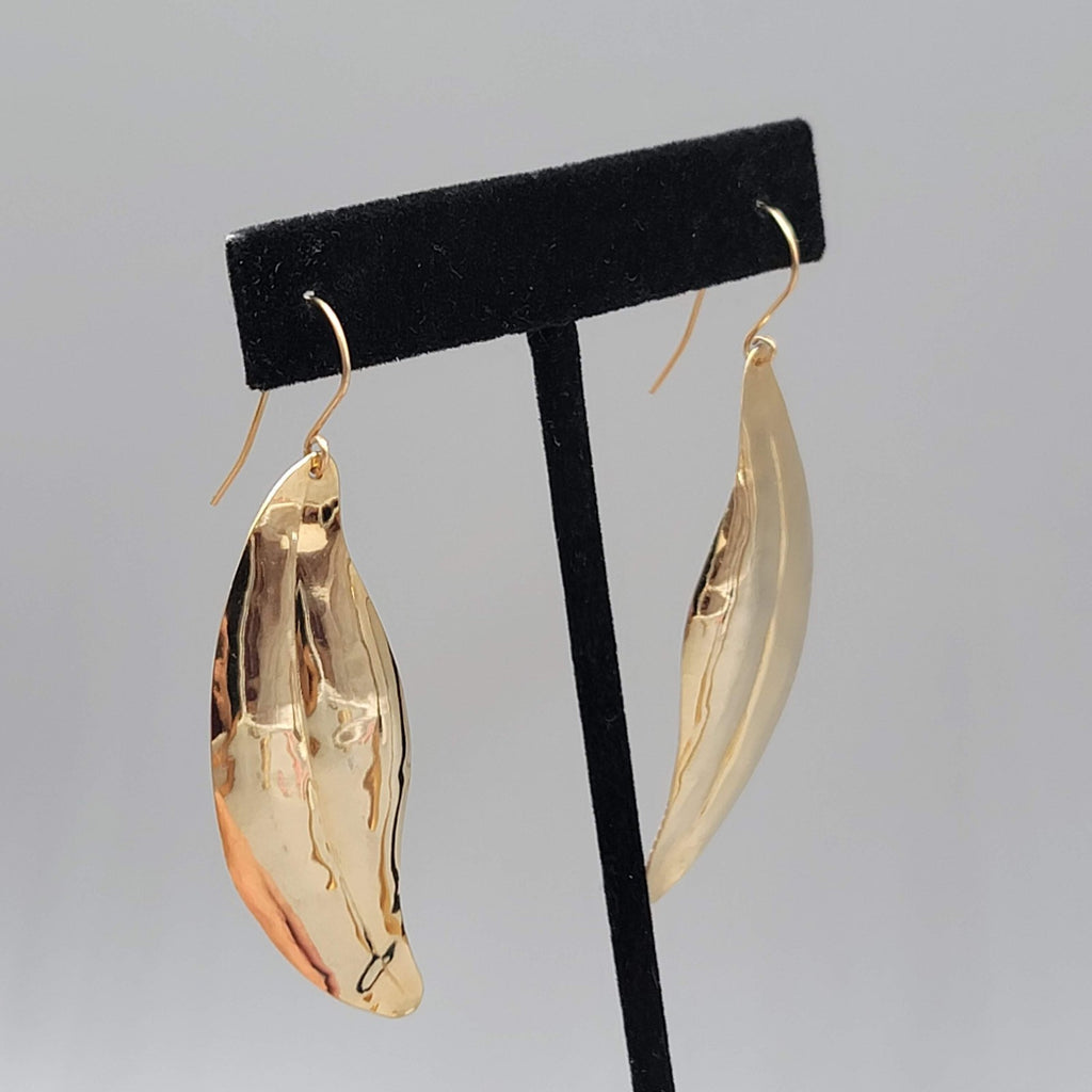 Modernist Leaf Pierced Earrings Gold tone Dangle 2.25 in Lightweight