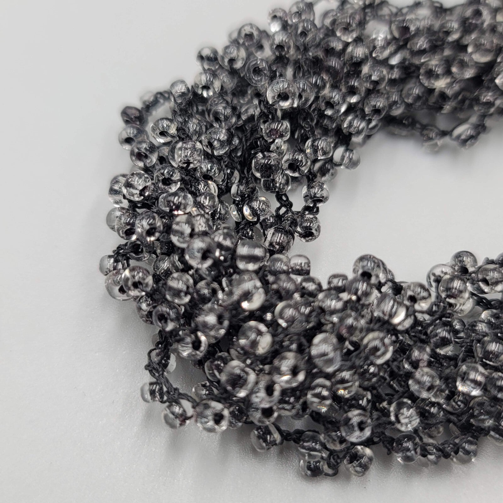 Multi Strand Black Bead Layered Necklace Button Closure 18"