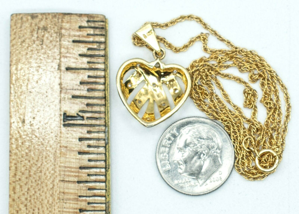Gold Plated Sterling Silver Heart Pendant Diamond Chips Necklace Valentines 18"