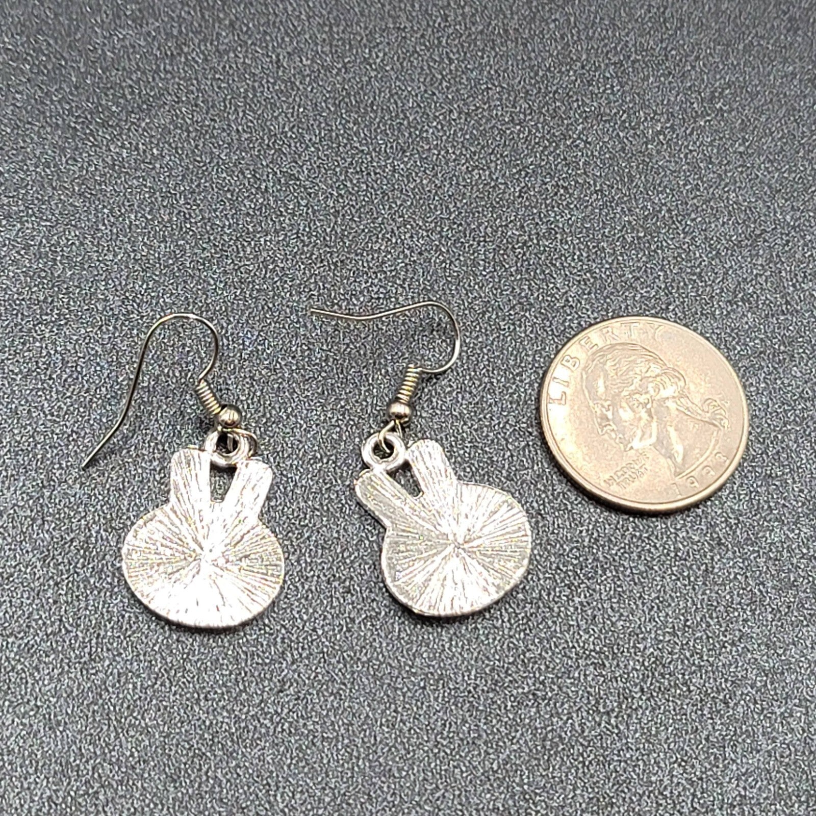Bunny Pierced Earrings Dangle Silver tone Enamel Rhinestone 1"
