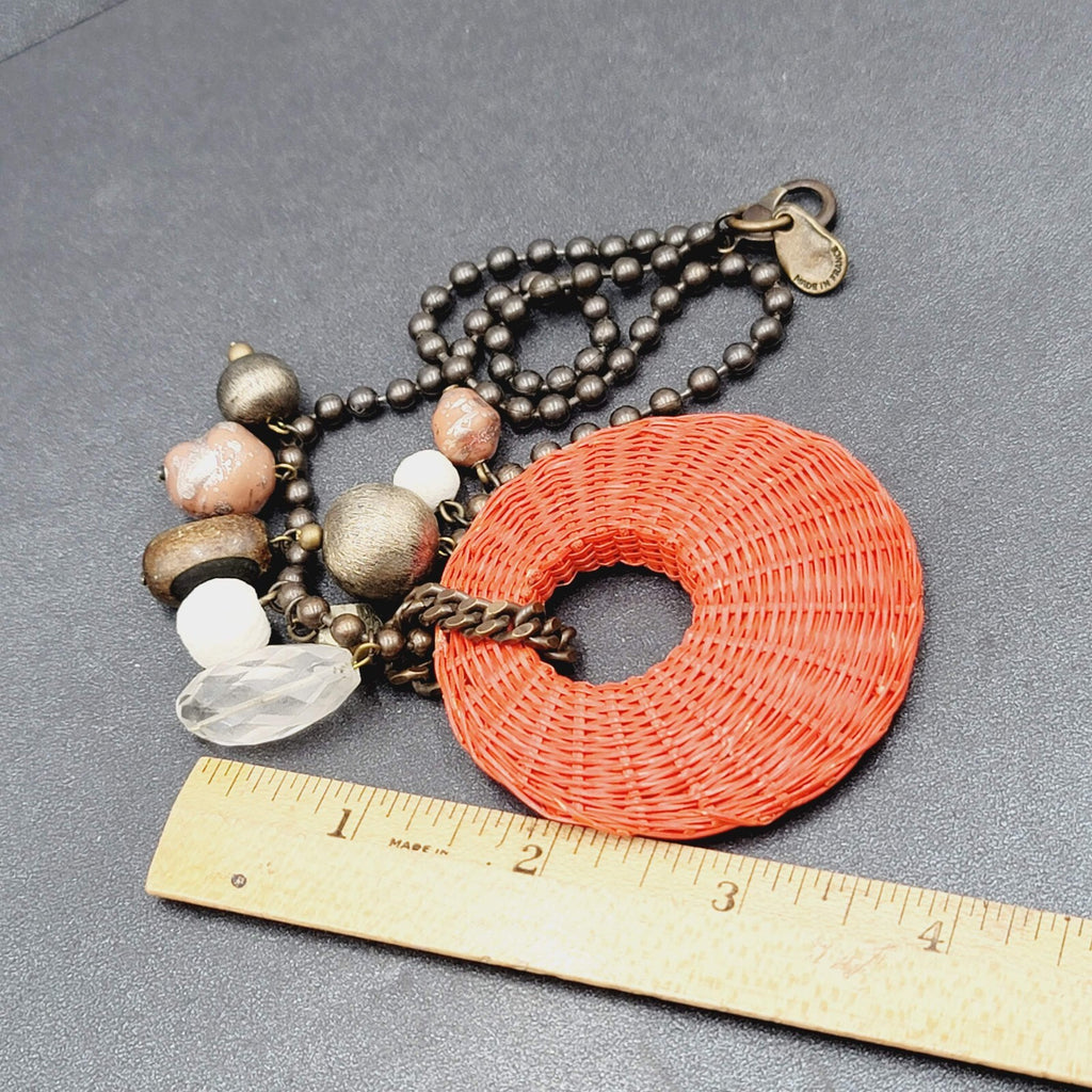Orner Necklace Made in France Ball Chain Weaved Pendant Artisan Boho 17"
