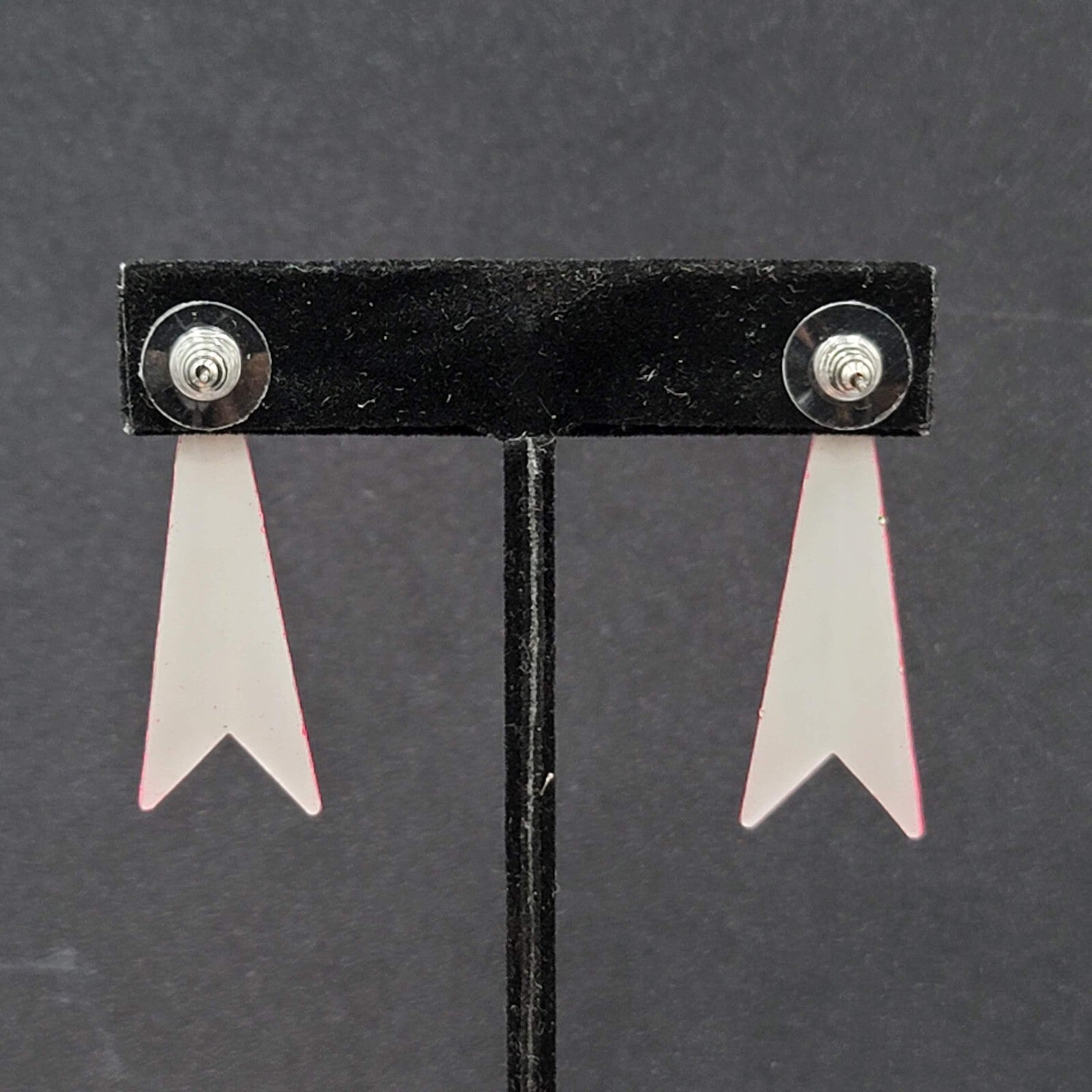 Vintage Pierced Earrings Fluorescent Hot Pink Drop Geometric 80s 1.75"