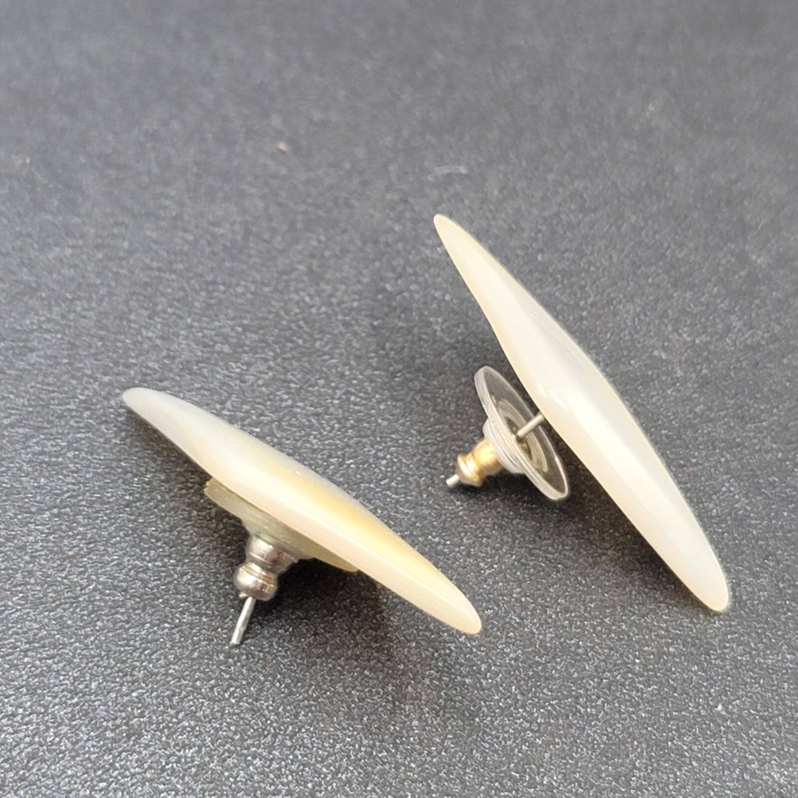 Vintage Pierced Earrings Mother of Pearl Carved Shell Drop Lot of 2