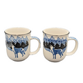 Set of 2 Vintage WOLF TIENSHAN FOLK CRAFT 10 oz Coffee Mugs Tea Cups Blue Sponge
