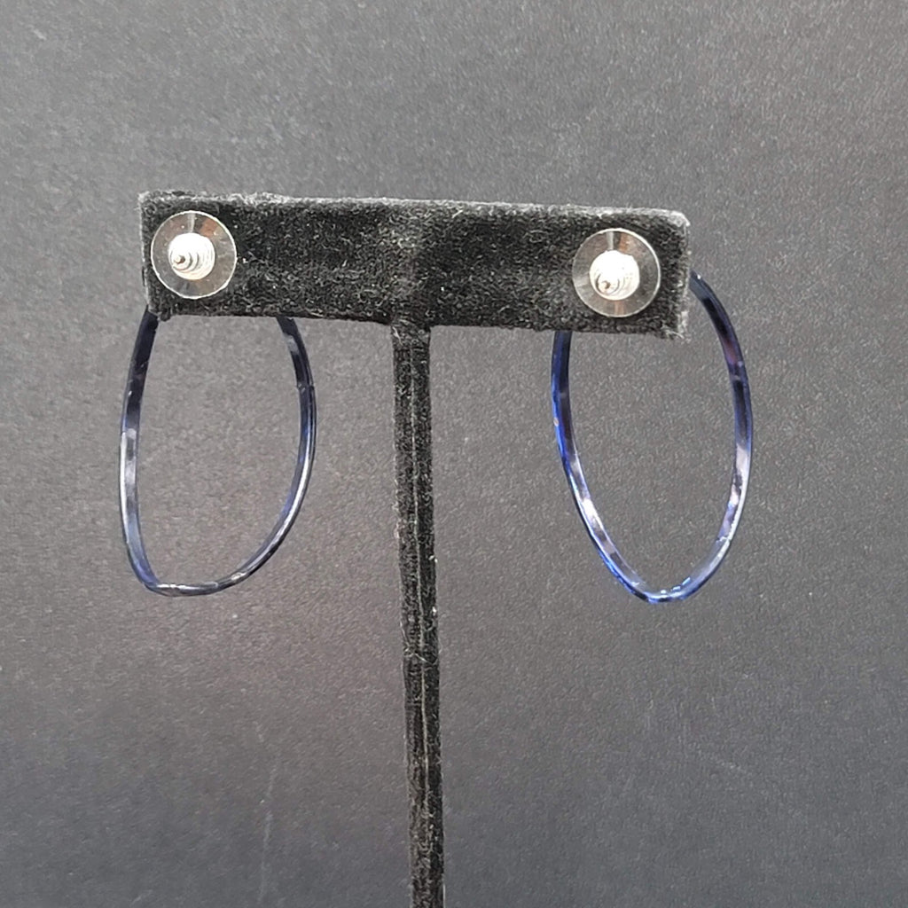 Vintage Pierced Earrings Navy Blue Enamel Open Half Hoops 1.75"