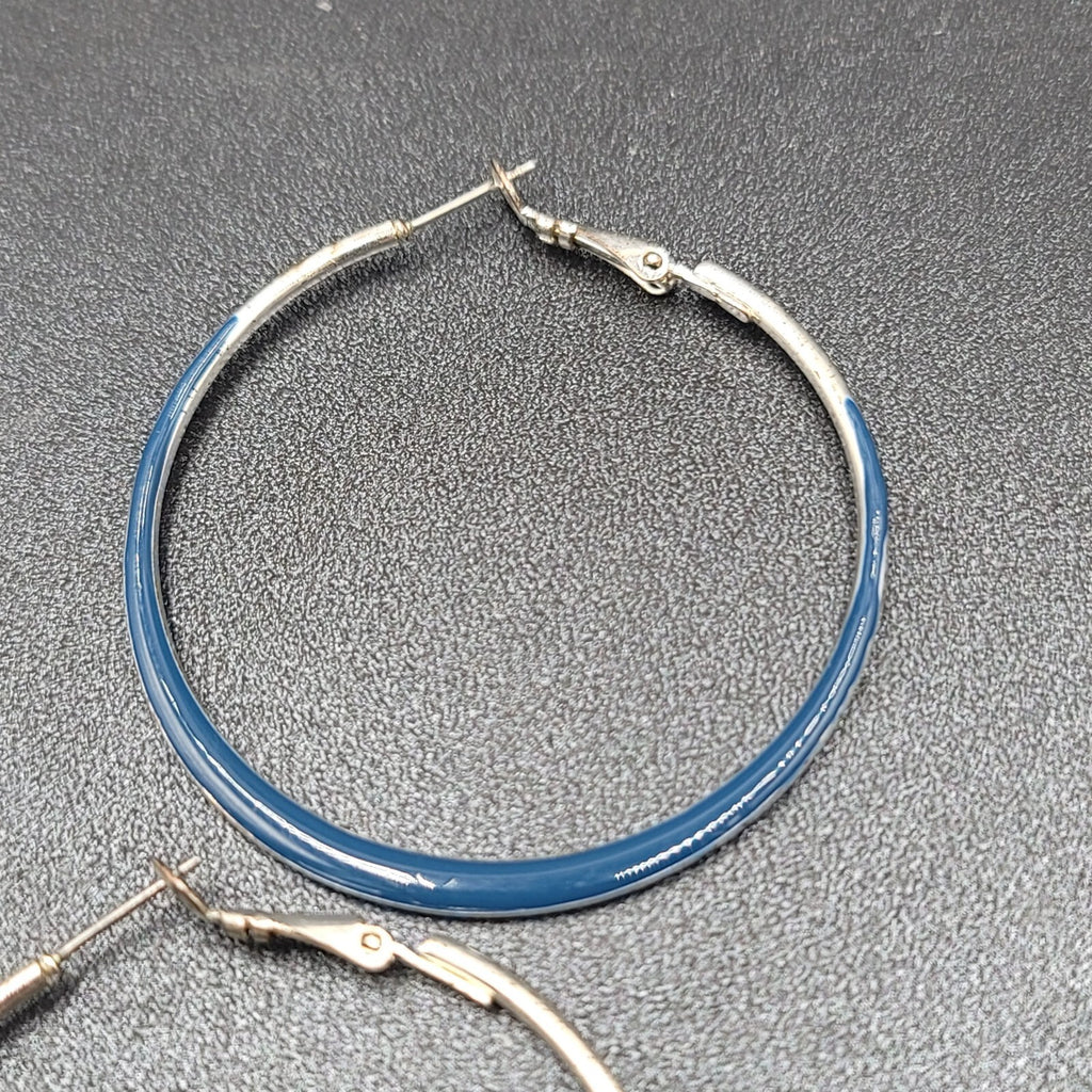 Lot of 3 Pierced Earrings Silver tone Blue Hoops Dangle