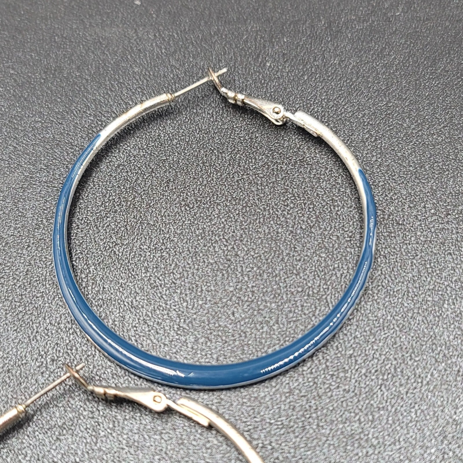 Lot of 3 Pierced Earrings Silver tone Blue Hoops Dangle