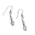 AB Crystal Teardrop Bead Pierced Earrings Silver tone Dangle 7/8"