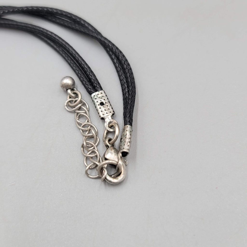 Multiple Open Rings Necklace Embossed Silver tone Black Cord 18"