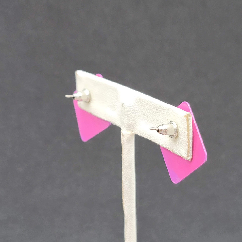 Vintage Pierced Earrings Purple Swirl Enamel over Metal Square Drop 1"