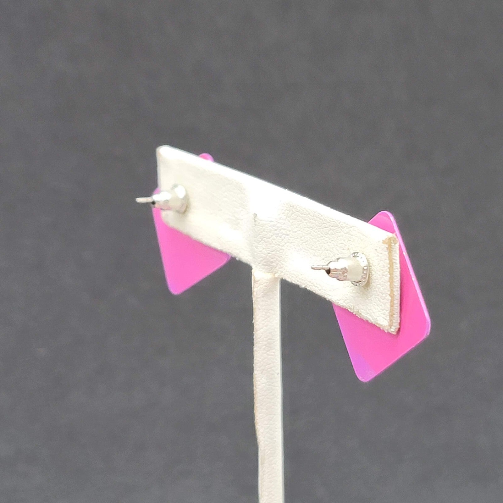 Vintage Pierced Earrings Purple Swirl Enamel over Metal Square Drop 1"