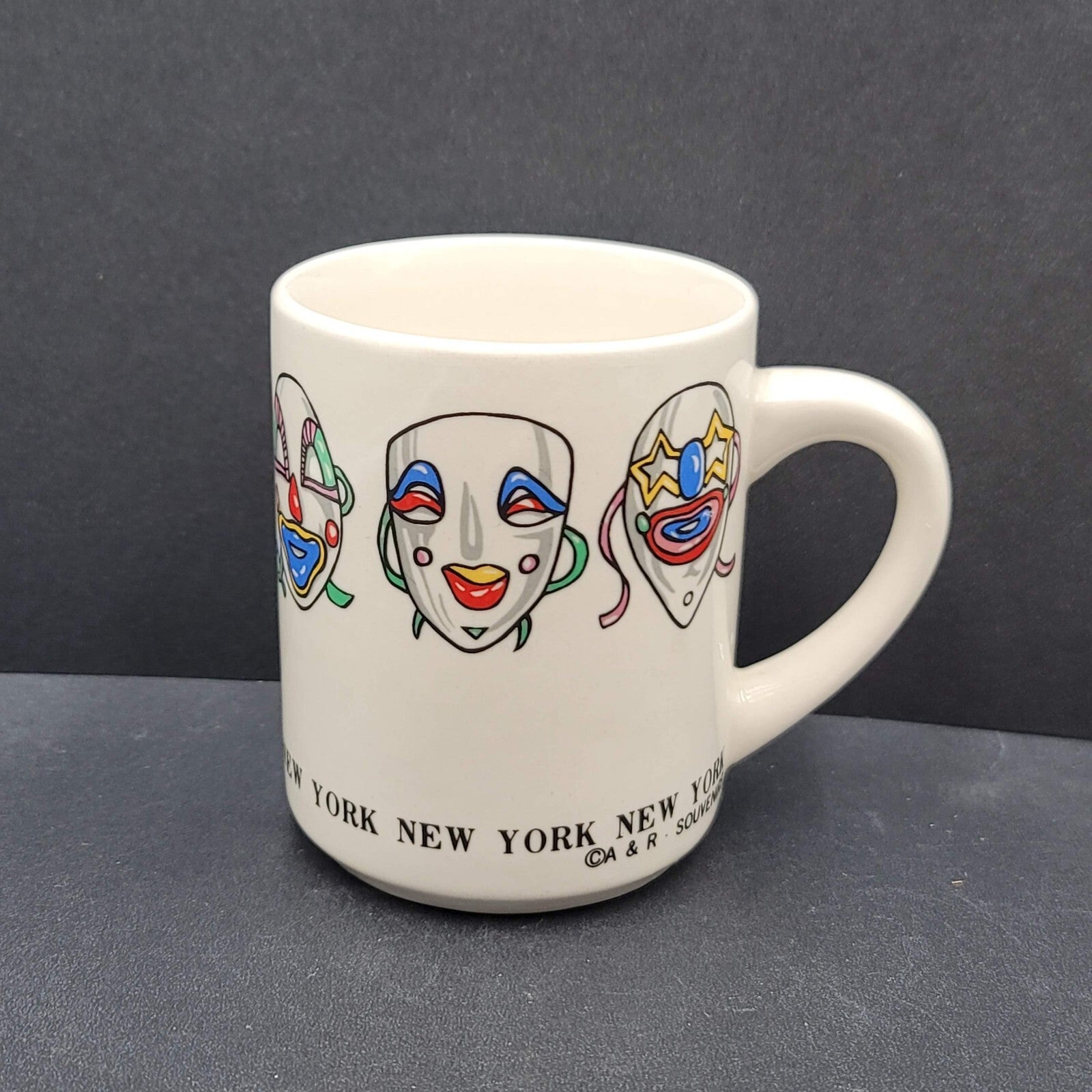 Vintage New York Souvenir Coffee Mug NYC Theater Masks Clown Drama
