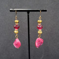 Pierced Earrings Gold tone Pink Beads Dyed Shell Dangle 2 1/8"