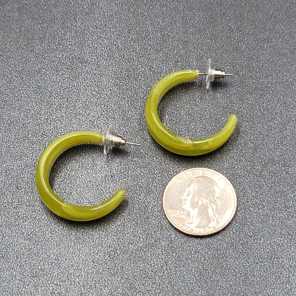 New Pierced Earrings Acrylic Green White Marble Pattern Hoops Lightweight 1.25"