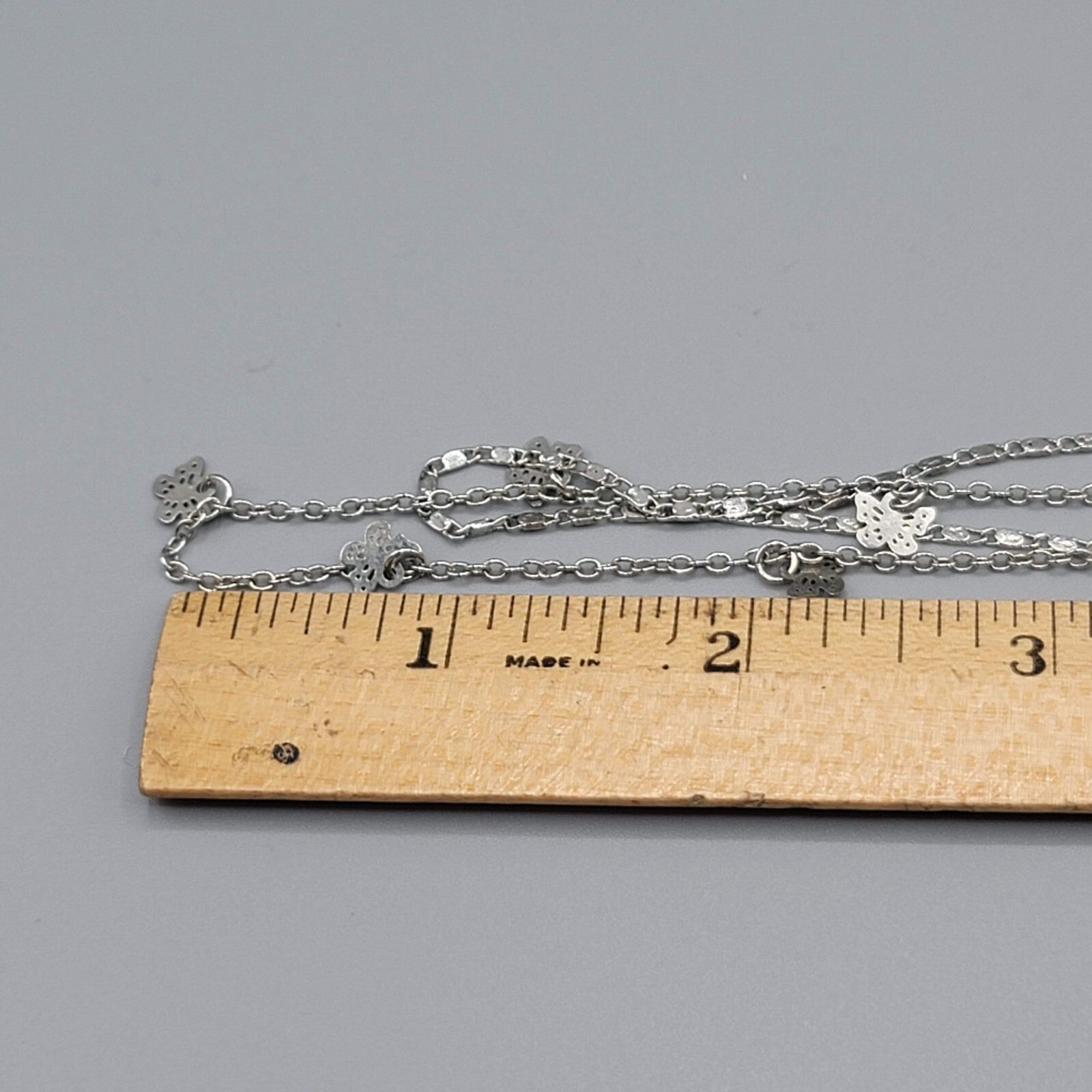 Butterfly Necklace 2 Chain Silver tone Scroll Chain Delicate 14" and 17"