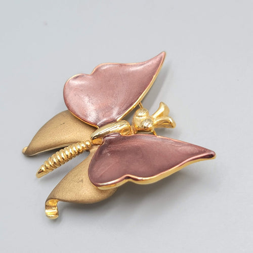 Butterfly Brooch Brown Enamel Gold tone Vintage Estate 1.75"
