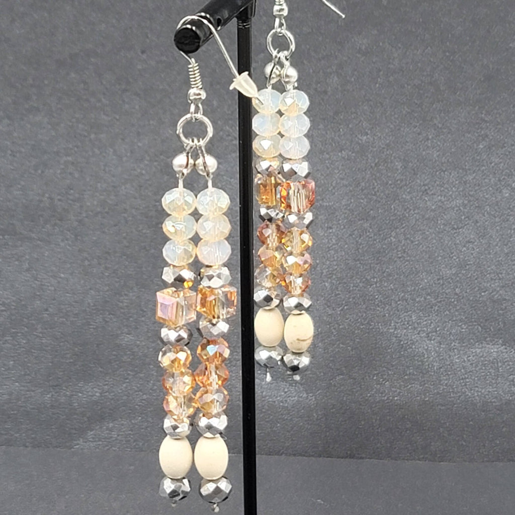 Pierced Earrings Multicolor Faceted Crystal Bead Dangle 3"