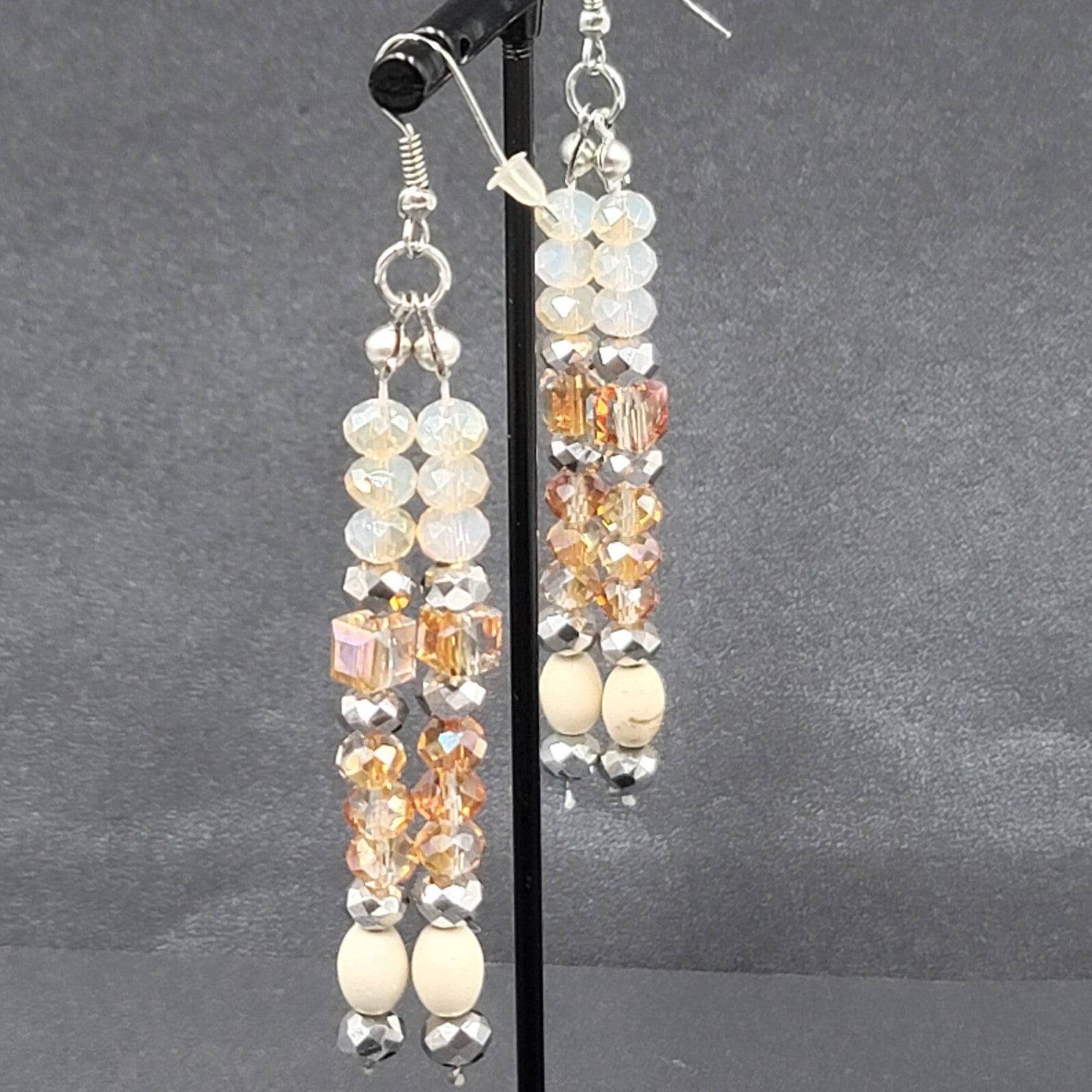 Pierced Earrings Multicolor Faceted Crystal Bead Dangle 3"