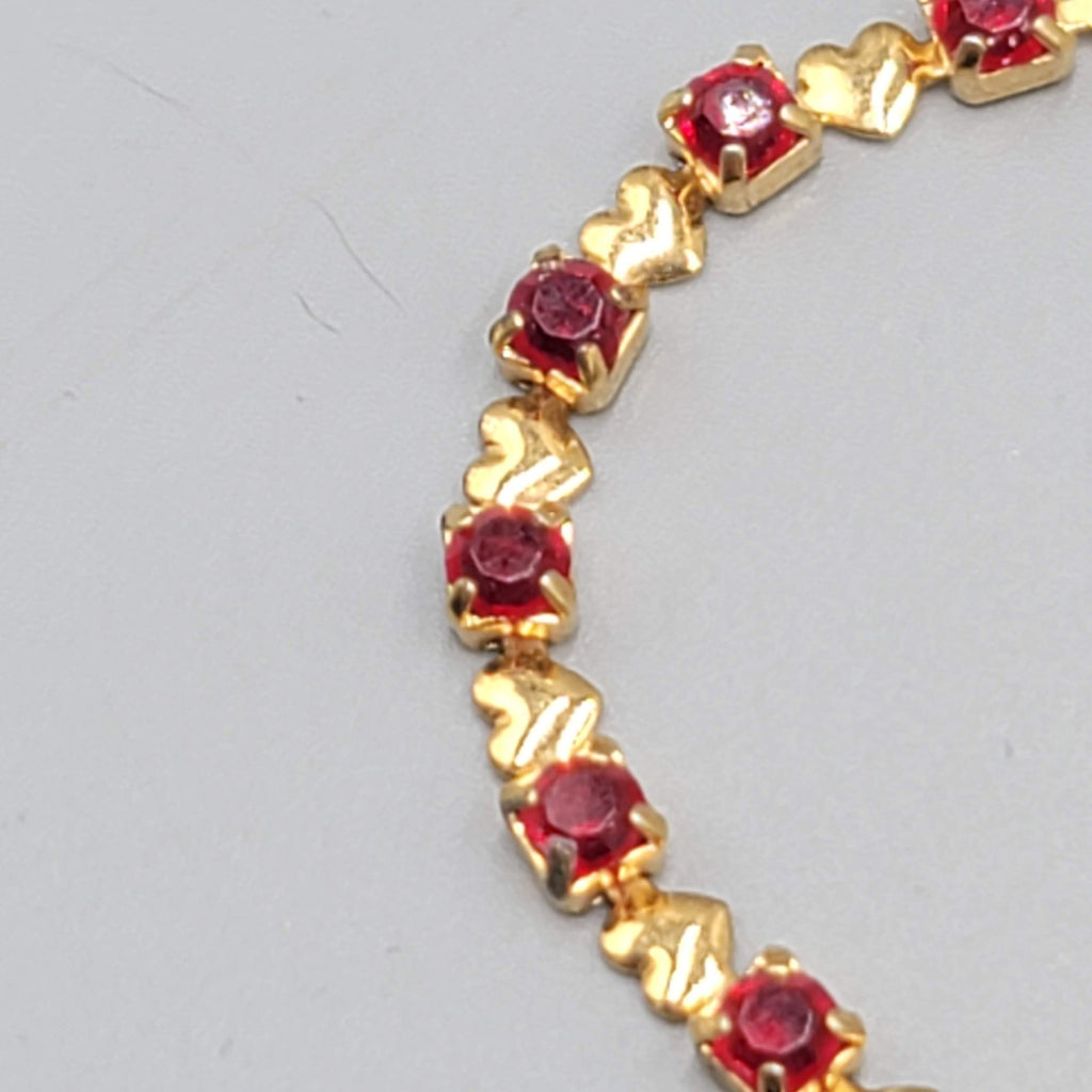 Vintage Red Stone Heart Tennis Bracelet 6.75 in