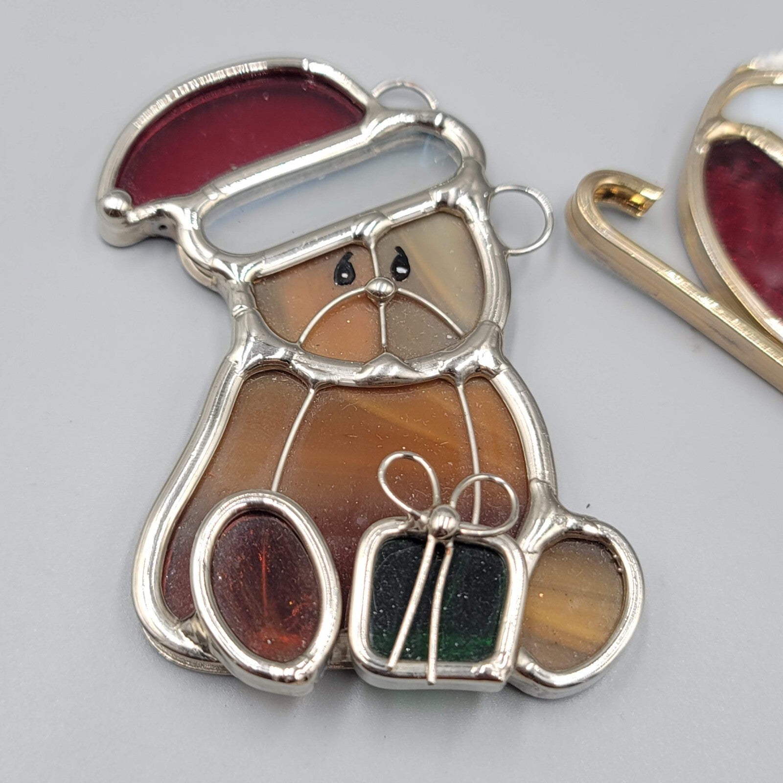Stained Glass Christmas Ornaments Teddy Bear and Sleigh