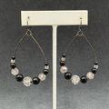 Pierced Earrings Gun Metal Gray Teardrop Wire Loop Acrylic Beaded Dangle 2"