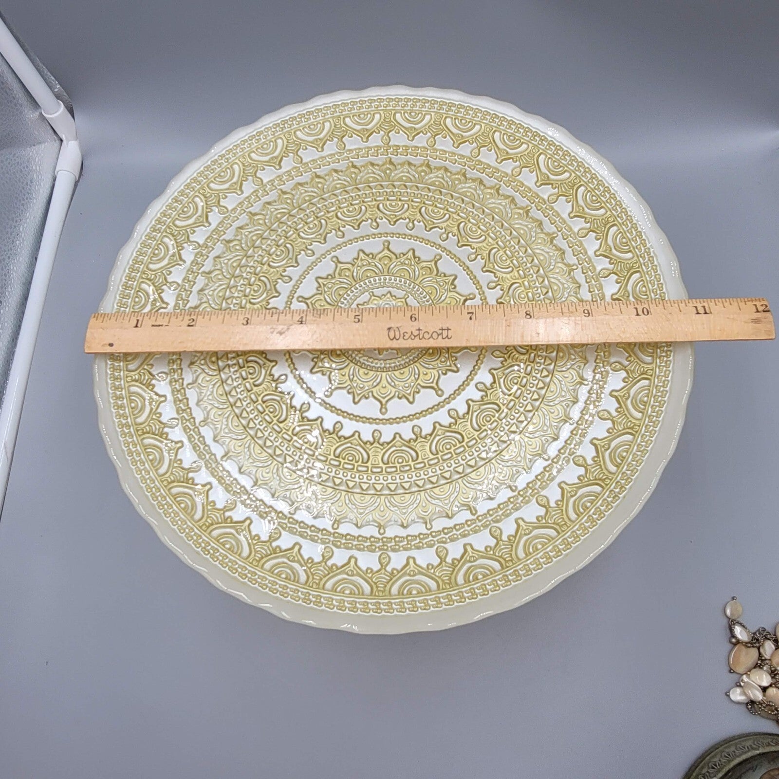 Vintage Painted Turkish Glass Cake Stand with Gold Detailing 10.5 in LOVELY!