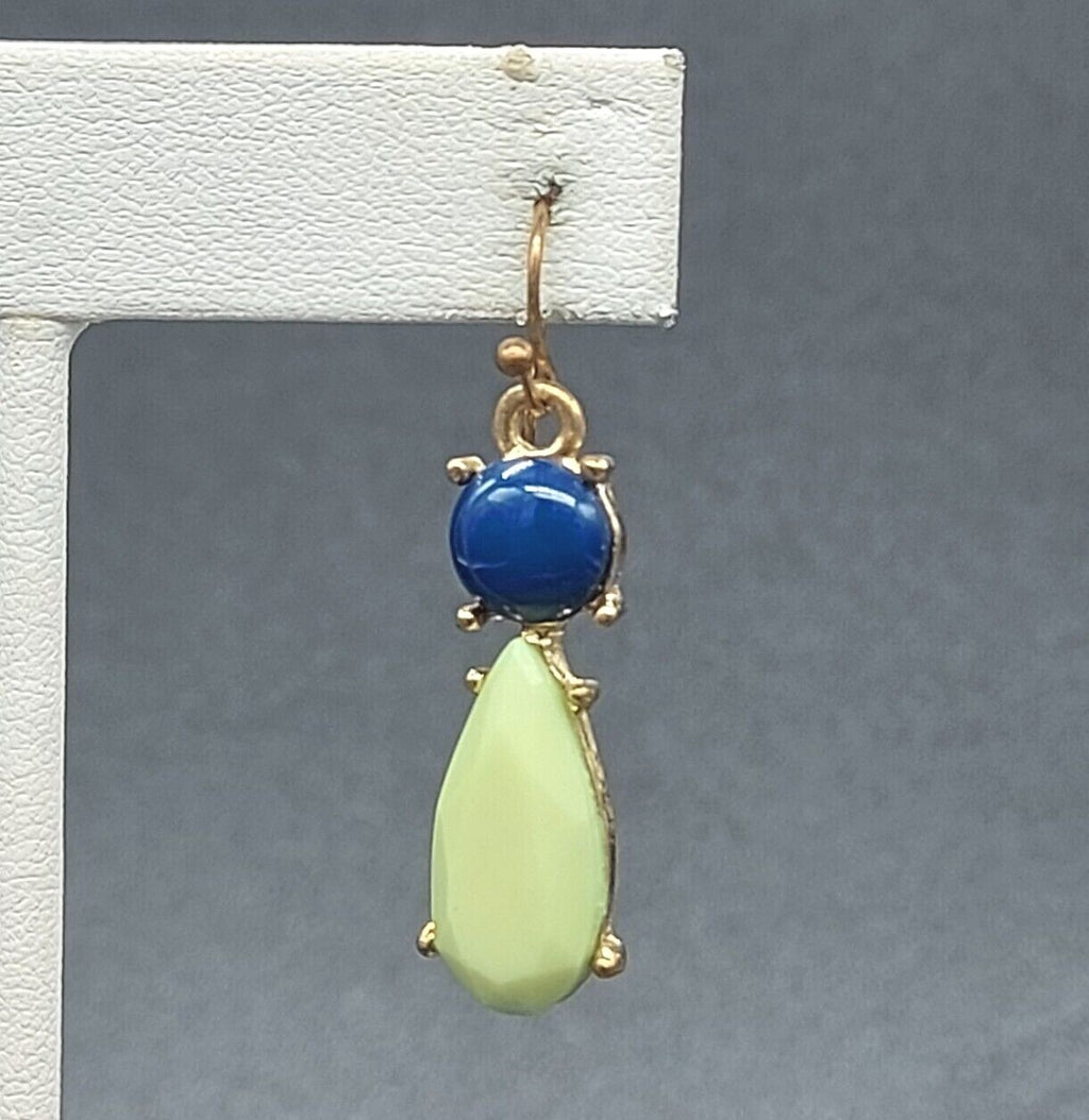 Pierced Earrings Gold tone Blue Green Acrylic Dangle 1 1/4"