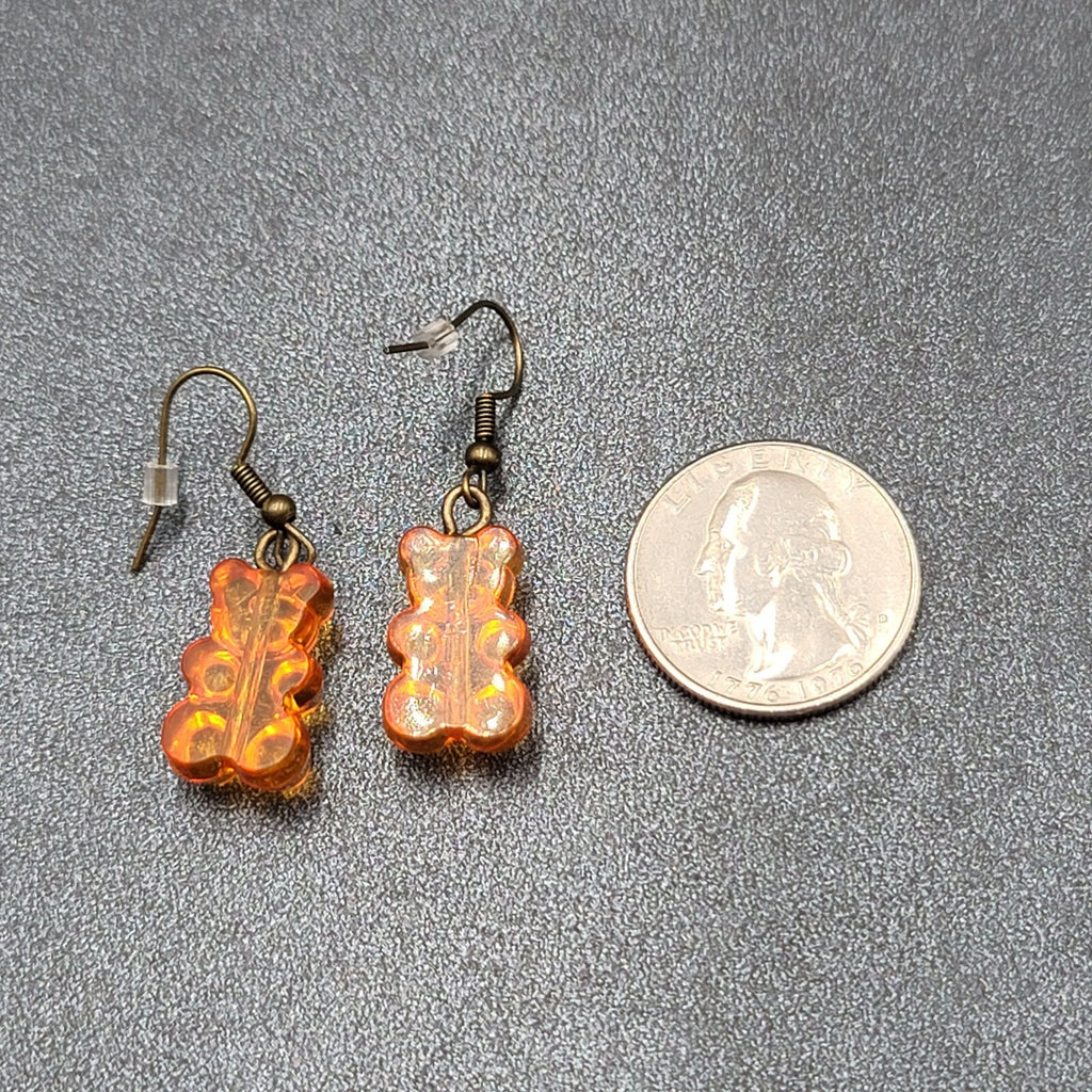 New Orange Gummy Bear Pierced Earrings Bronze tone Hooks Dangle 3/4"