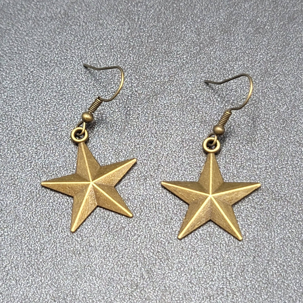New Nautical STAR Pierced Earrings Bronze tone Dangle 1"