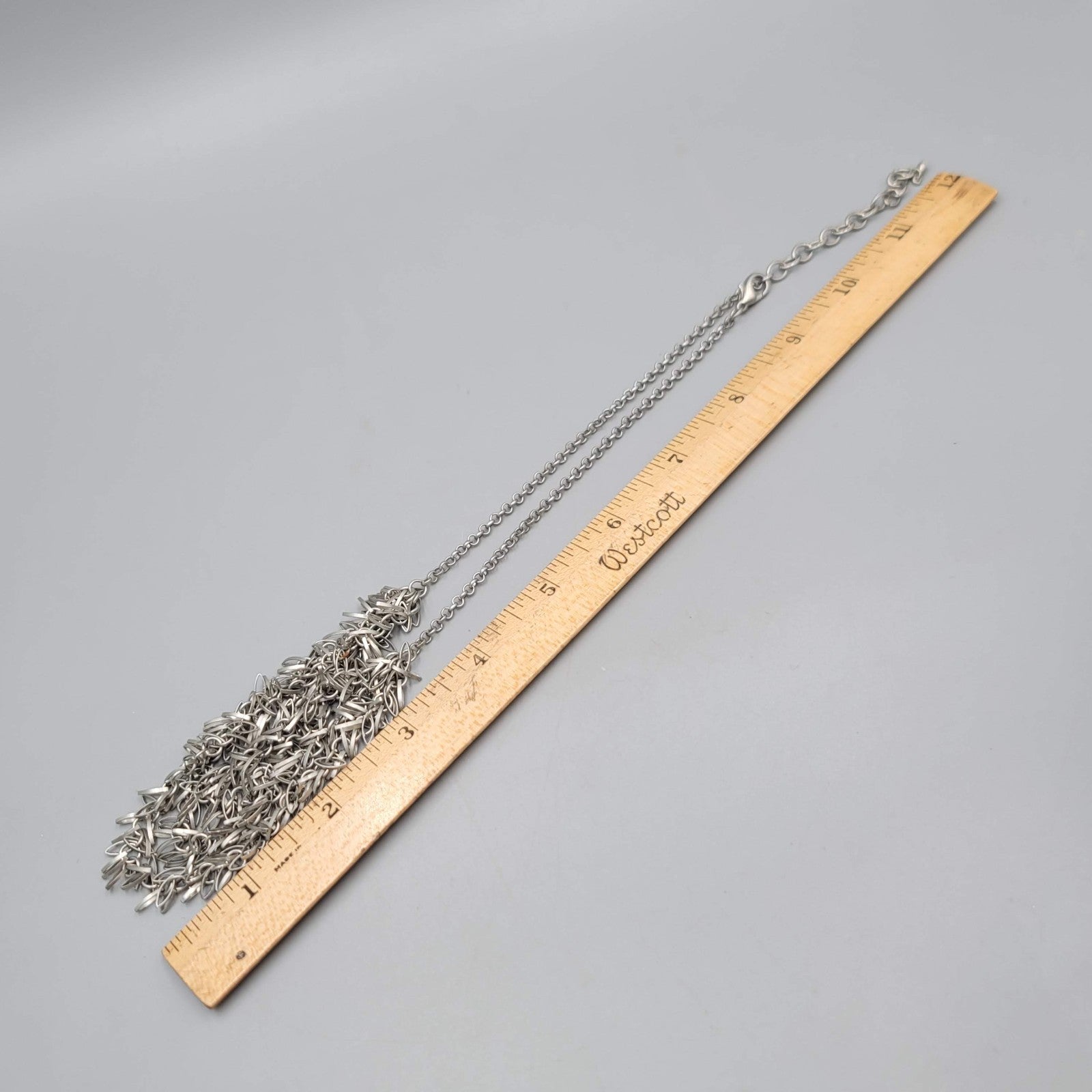 Silver tone Fringe Layered Metal Chain Necklace Unique 18"-20"