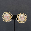 Vintage Clip on Earrings Gold tone White Pink Black Enamel Drop 1 1/8"
