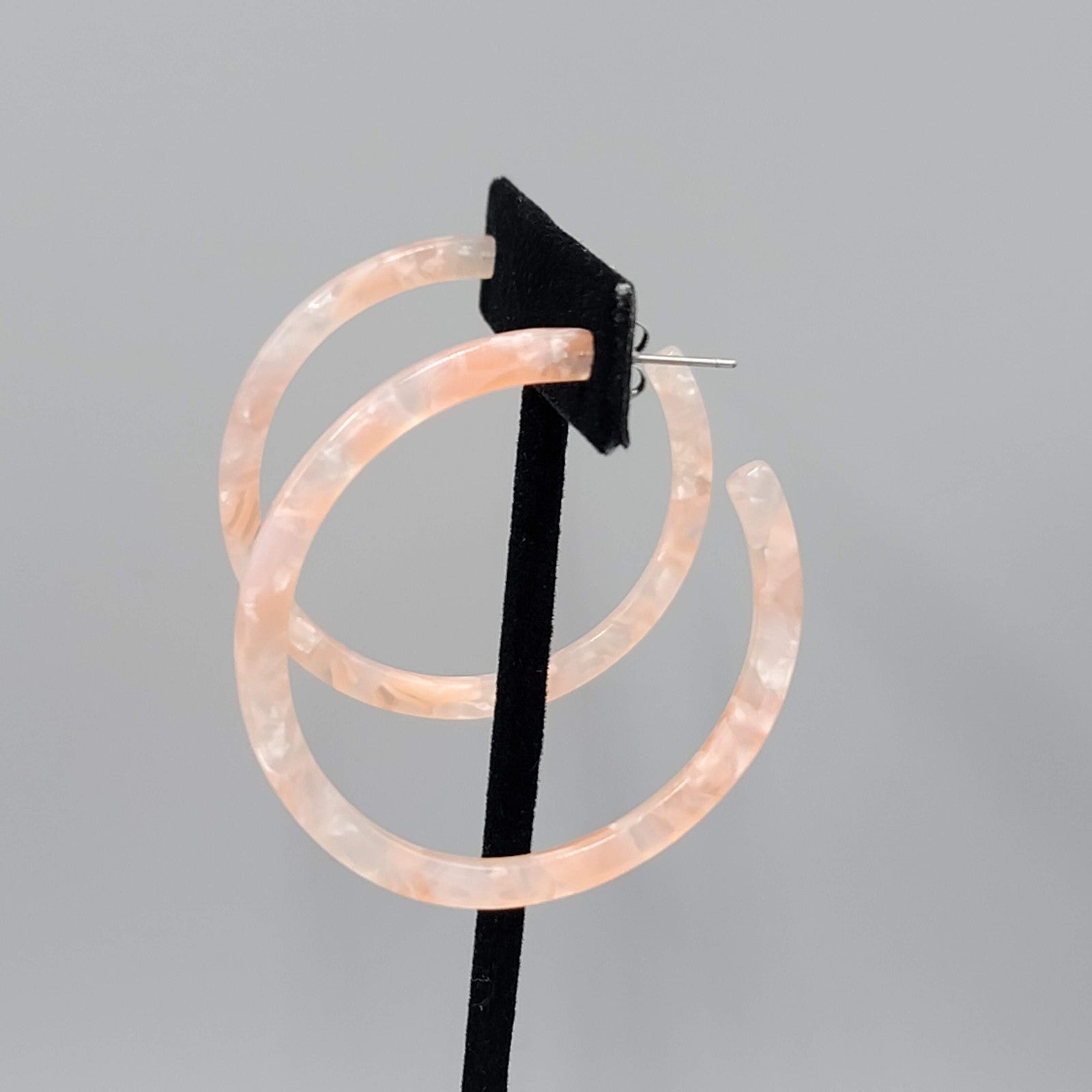 Pink Hoop Pierced Earrings Confetti Resin 2 in